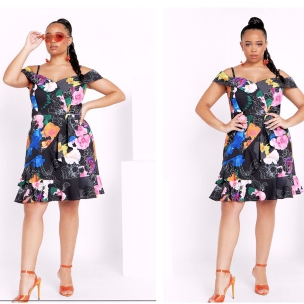 City Chic Floral Off-Shoulder Dress